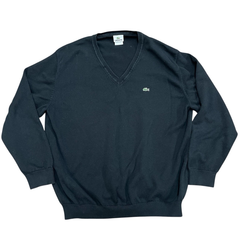 Lacoste V Neck Sweater Black 100% Cotton Men's Size 8 Sweatshirt XXL